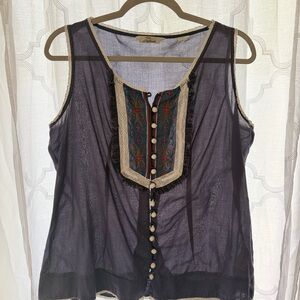 Black Sleeveless Top with Embroidered Detail